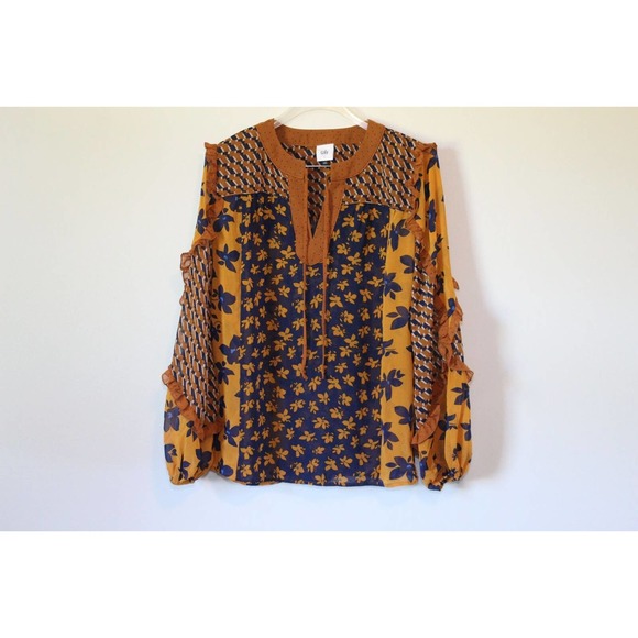 NWT Cabi Floral Harmony Ruffle Boho Blouse 3953 Brown Blue Size Small H14864 - Picture 9 of 12